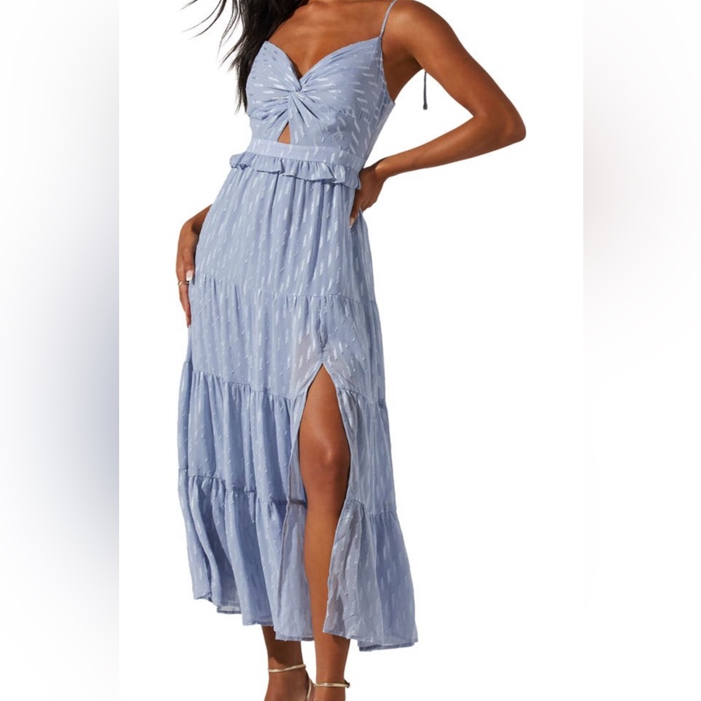 ASTR midi dress **stock photos show dress in blue, selling lilac color shown**